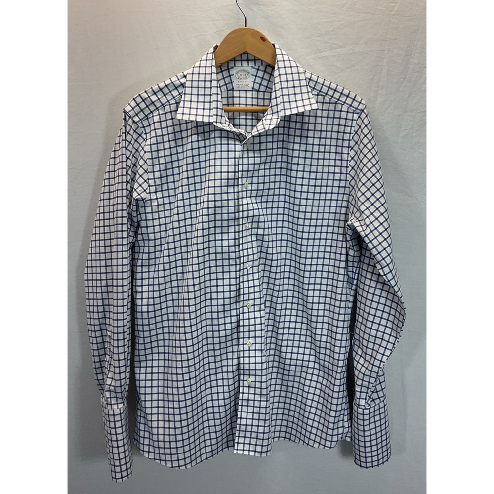 Brooks Brothers Dress Shirt Mens 17-34 Soho Fit Blue Check Button Down Supima